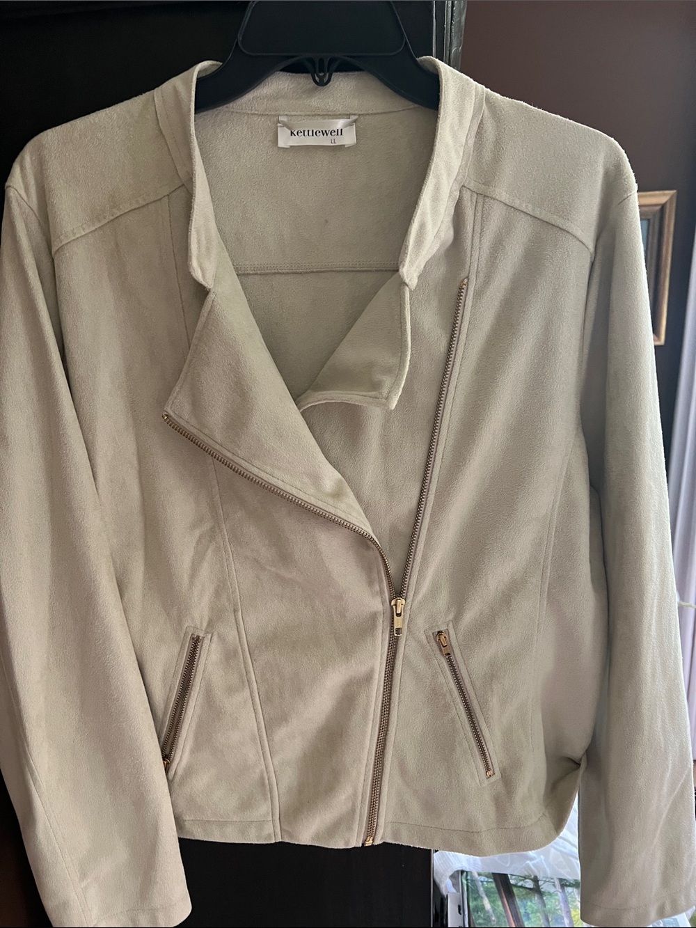 Kettlewell Neutral micro suede Asymmetrical Zip Women's Moto Jacket